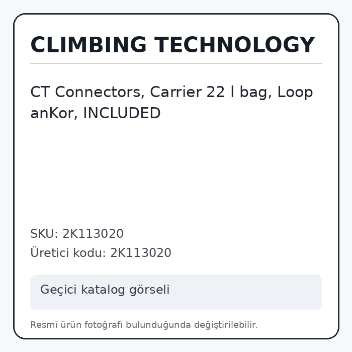 CT Connectors, Carrier 22 l bag, Loop anKor, INCLUDED CT Connectors, Carrier 22 l bag, Loop anKor, INCLUDED