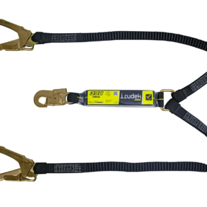 Irudek 398/180cm ABE-FLEX Webbing Şok Emicili Çift Kollu Lanyard -Çelik 55mm Kancalı
