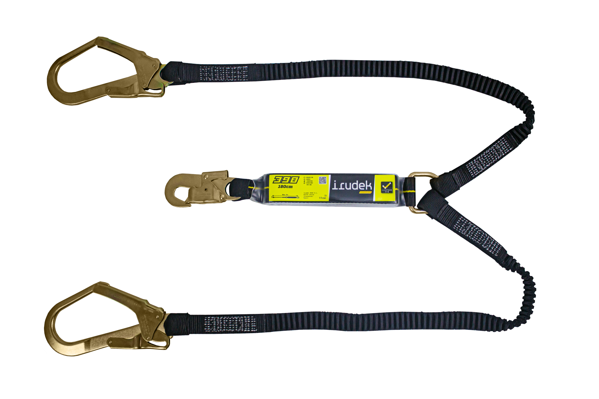 Irudek 398/180cm ABE-FLEX Webbing Şok Emicili Çift Kollu Lanyard -Çelik 55mm Kancalı