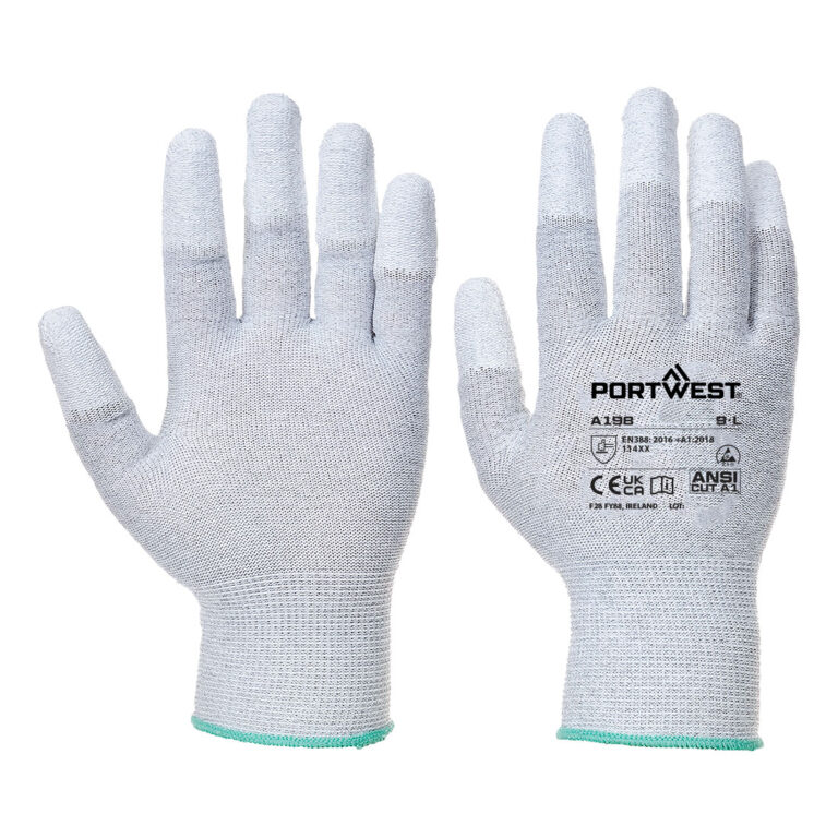 Portwest A198 - Antistatik PU Parmak Ucu Kaplı Hassas Eldiven EN 388 114XX - EN 16350:2014 /R - IEC 61340-5-1 -- EN ISO 21420: 2020 Beceri 5