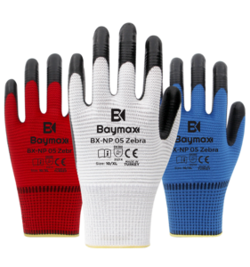 BAYMAX BX-NP 05 KIRMIZI-SİYAH ZEBRA MODEL POLYESTER ÖRME NİTRİL MONTAJ ELDİVENİ