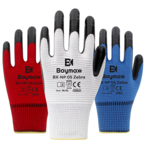 BAYMAX BX-NP 05 KIRMIZI-SİYAH ZEBRA MODEL POLYESTER ÖRME NİTRİL MONTAJ ELDİVENİ