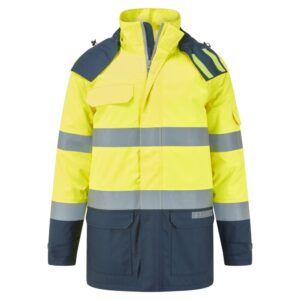 Portwest FR617 - Bizflame Rain+ Hi-Vis Çok Normlu Kontrast FR Kışlık Ceket Sarı/Lacivert EN ISO 11612 A1+A2, B1, C1, F1 EN ISO 11611 Class 1 A1+A2 EN 1149 -5 IEC 61482-2 IEC 61482-1-1, ATPV 37 CAL/CM²