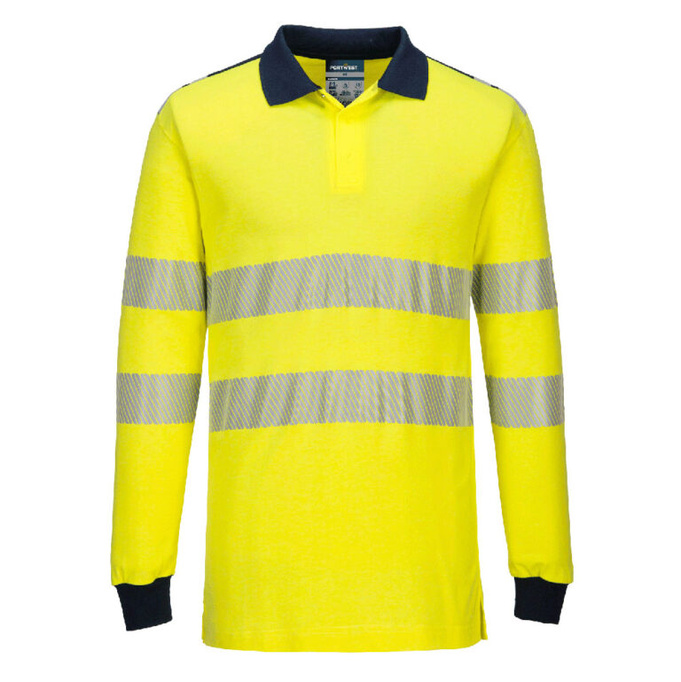 Portwest FR702 - PW3 FR Modaflame Hi-Vis Polo Yaka Tişört Sarı/Lacivert EN ISO 11612 A1, B1, C1, F1 EN 1149 -5 IEC 61482-2 IEC 61482-1-1, EBT 5.5 CAL/CM²