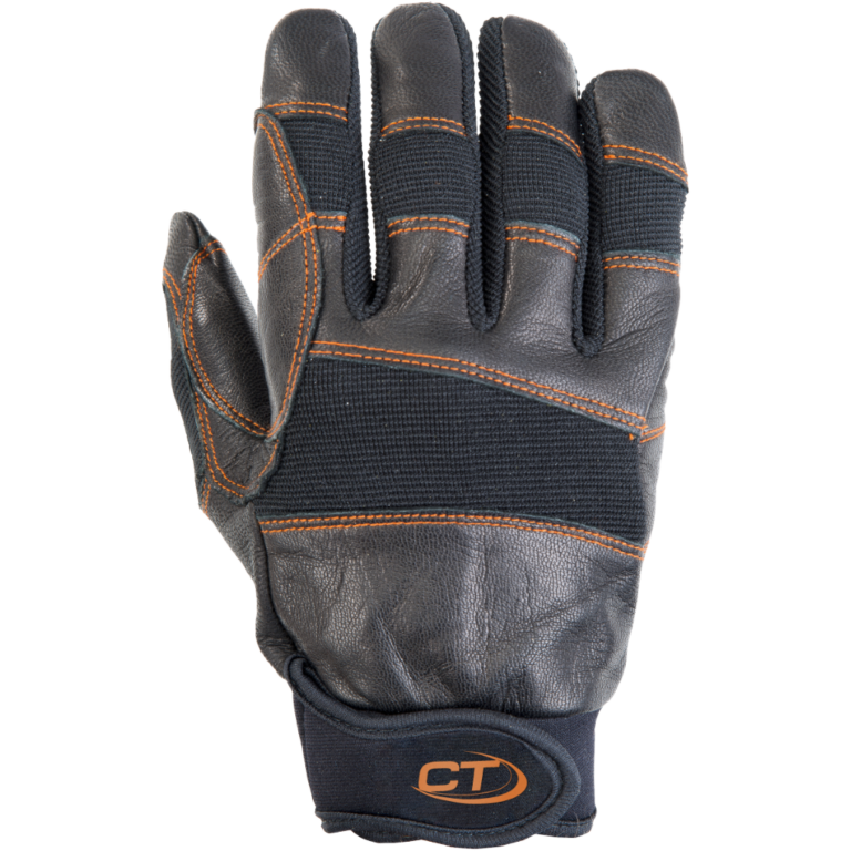 CT PROGRIP Full finger leather Gloves for belay rope manoeuvres BLACK
