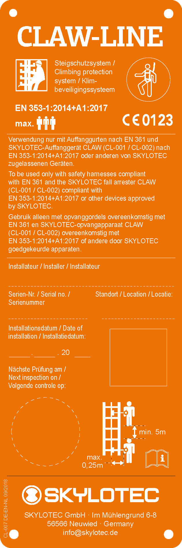 SKYLOTEC CLAW LINE LABEL Hat Sistem Etiketi