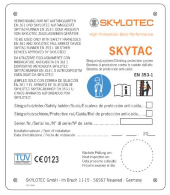 Skylotec SKYTAC Etiket NORDIC/ DK/NOR/SE/FIN TAC-0900-NORD